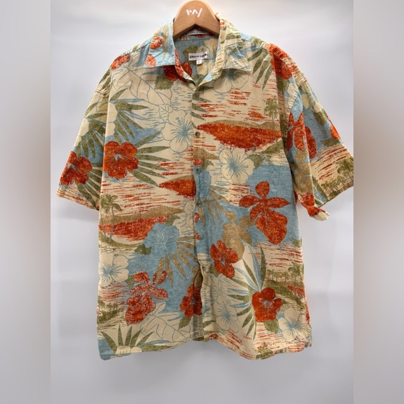 Pierre Cardin VTG Tropical Hawaiian Shirt Yellow/Green Cotton L - Picture 1 of 6